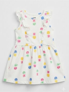 Girls' White Pineapple Print Ruffle Dress Size 4